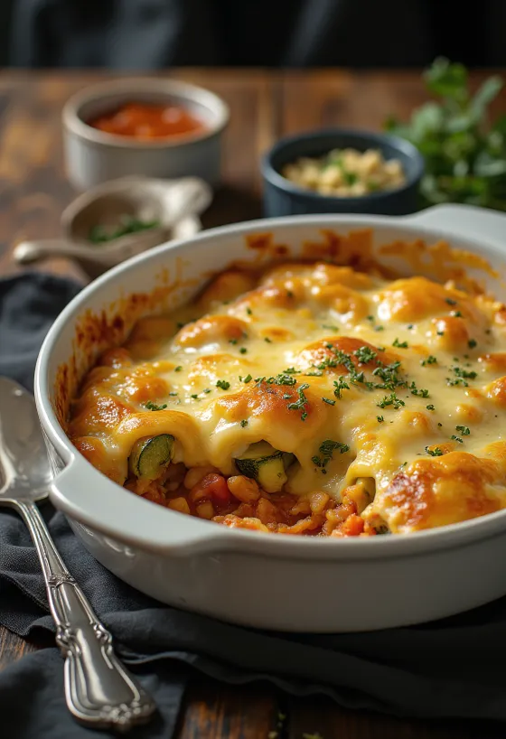 Vegán rakott cukkini paradicsomos szósszal