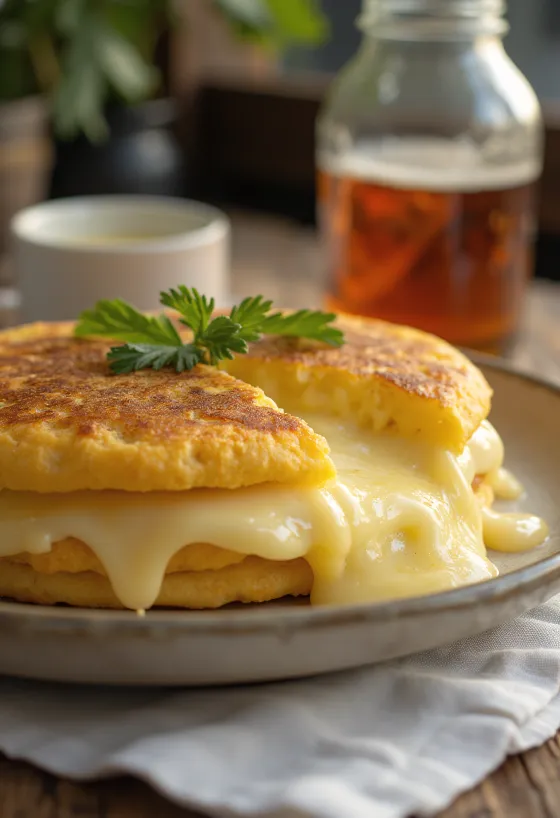 Arepa de Queso koreai stílusú étel tálalva