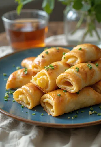 Friss börek túróval és mentával tálalva
