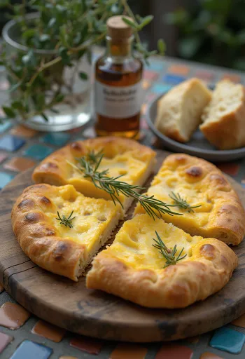 Brie sajtos és rozmaringos focaccia tálalva