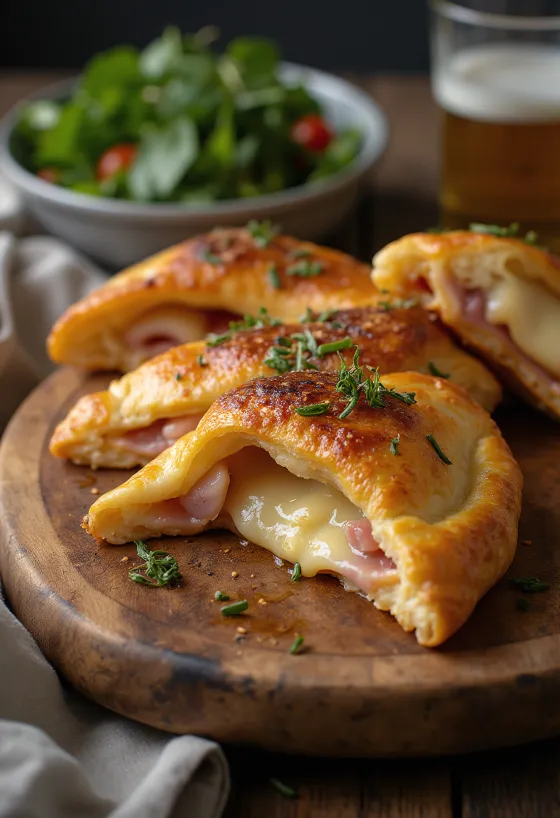 Calzone füstölt sajttal, aranybarna kérgű, sajttal és sonkával töltve