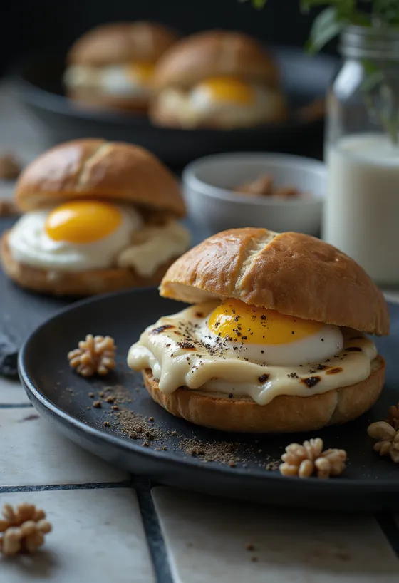 Diókrémes és grillezett padlizsános bao bun tálalva