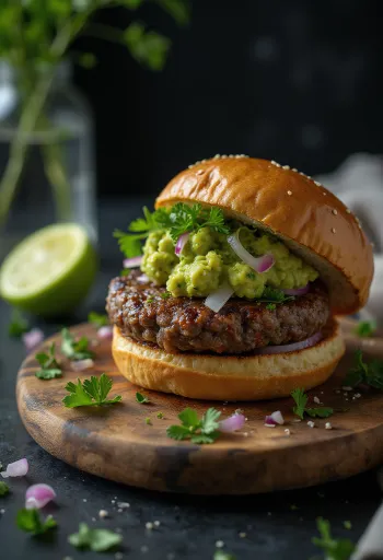 Guacamole-s hamburger szaftos húspogácsával és friss guacamole szósszal