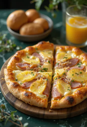 Kókuszreszelékes Hawaii pizza tálalva