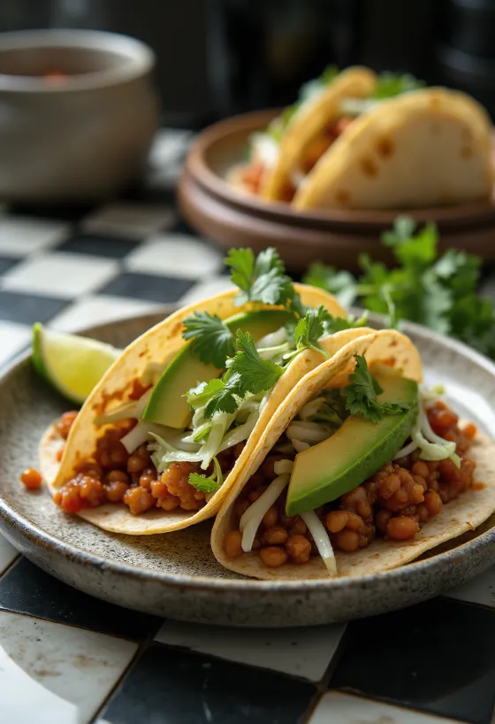 Lencsés taco tálalva