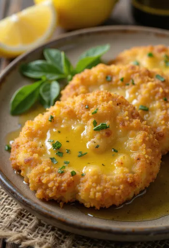 Milanesa olívaolajjal, ropogós panírozott hús, citrommal tálalva