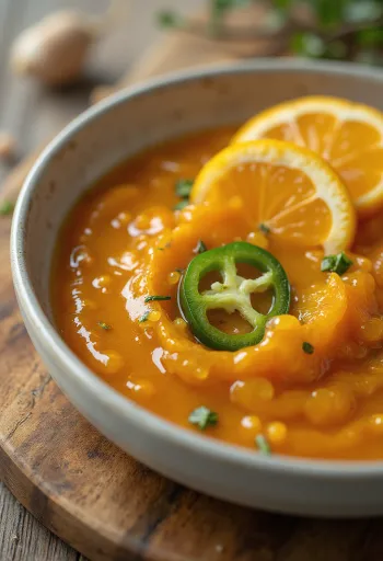 Narancsos jalapeños gyömbérszósz tálalva
