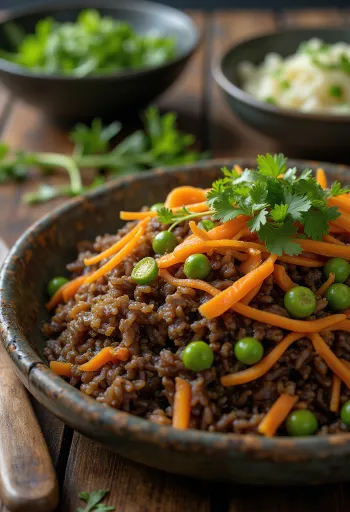 Nasi Goreng Zöldségekkel, gazdag fűszerekkel és friss zöldségekkel tálalva