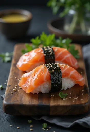Omusubi lazaccal, friss korianderrel és fekete szezámmaggal