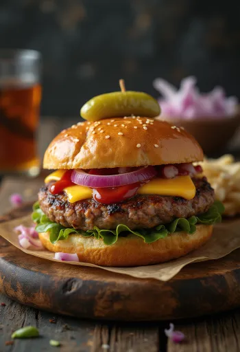 Pikáns kolbászos burger tálalva
