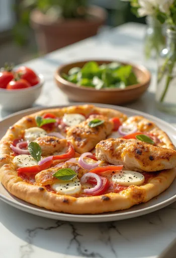 Csirkés pizza kápia paprikával és mozzarellával