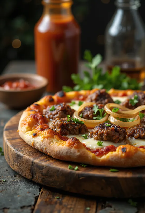 Pizza Kenyan Nyama Choma tálalva