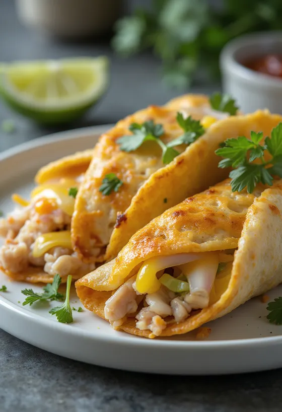Quesadilla tonhallal ropogósra sütve, olvadt sajttal tálalva