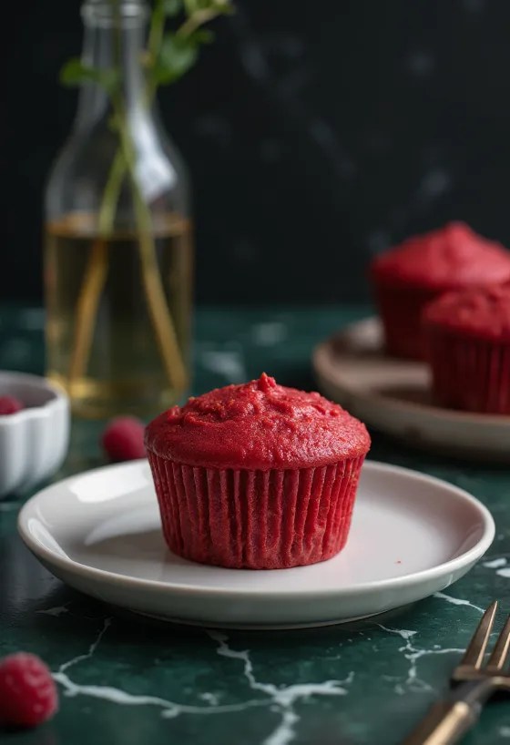 Vörös Bársony Cupcake tálalva