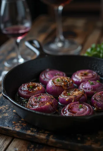 BBQ grillezett füstölt vörösboros hagyma tálalva