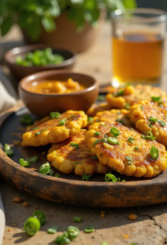 Frissen készült Chana Bhaji, ropogós és fűszeres lencse golyókkal