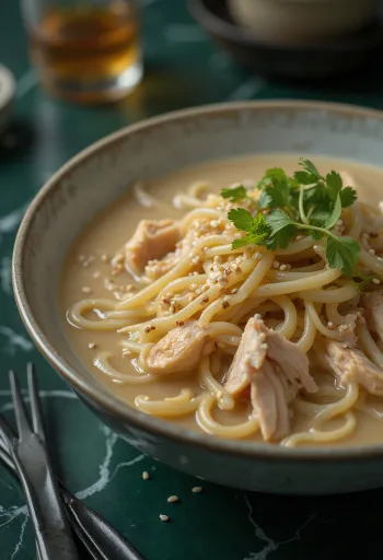 Dak Kalguksu, koreai csirkehúsos tészta leves friss tojással és spenóttal