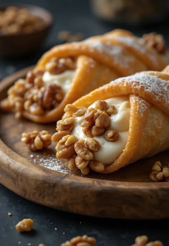 Diós cannoli tálalva