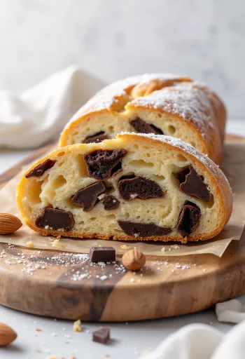 Étcsokoládés Stollen tálalva