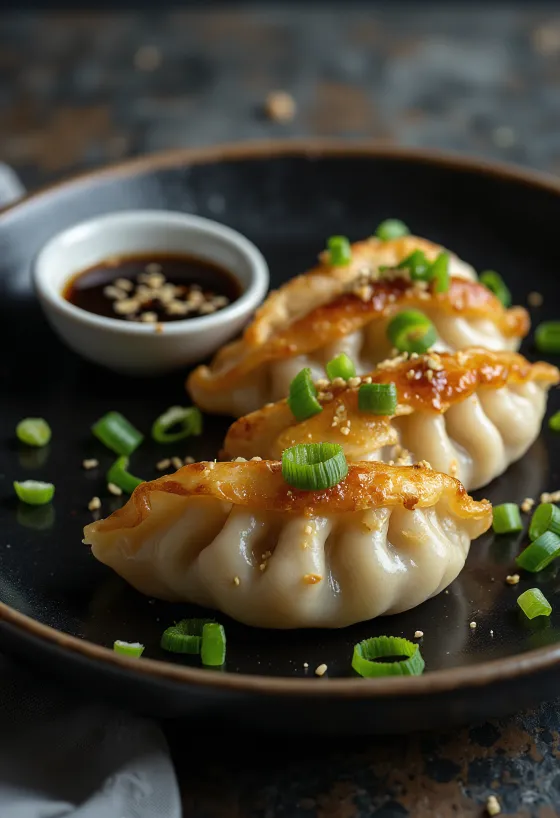 Garlic Gyoza tálalva szójaszósszal