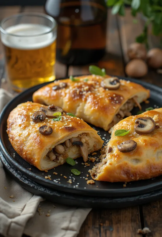 Frissen sült gombás-fokhagymás calzone