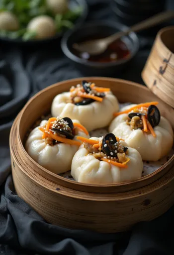Kagylós és korianderes bao bun tálalva
