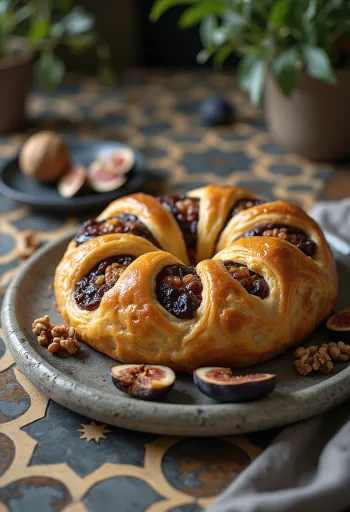Kringle fügés töltelékkel aranybarnára sütve, fonott formában tálalva