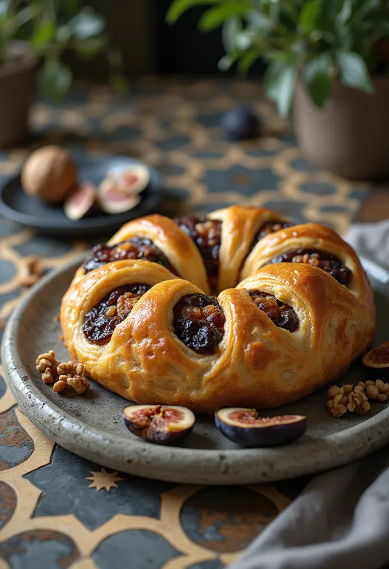 Kringle fügés töltelékkel aranybarnára sütve, fonott formában tálalva