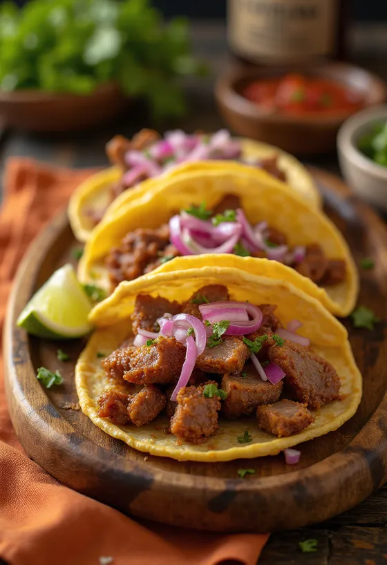 Lengua Taco lassan főtt marhanyelvvel, korianderrel és piros hagymával