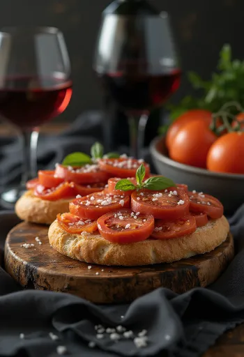 Pa amb tomàquet i fuet, friss baguette, paradicsom és fuet szeletekkel