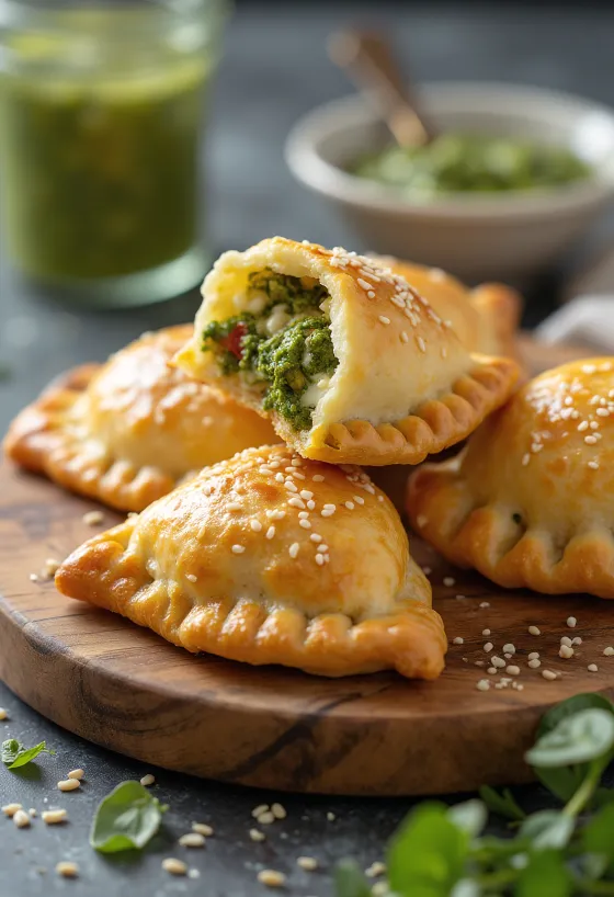 Pestós empanada mozzarellás-zöldfűszeres töltelékkel