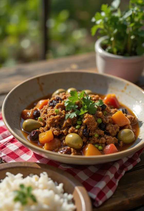 Picadillo, kubai húsos ragu tálalva
