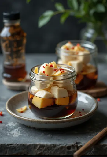 Pickled tofu in a glass jar
