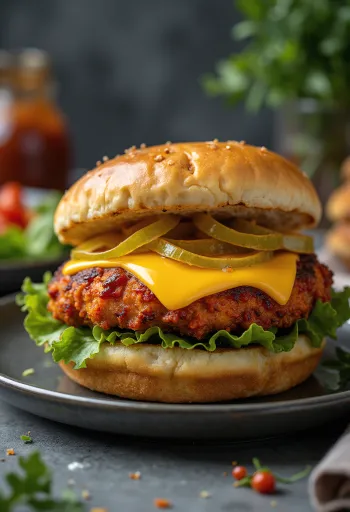 Piri-piri sült csirkés burger tálalva