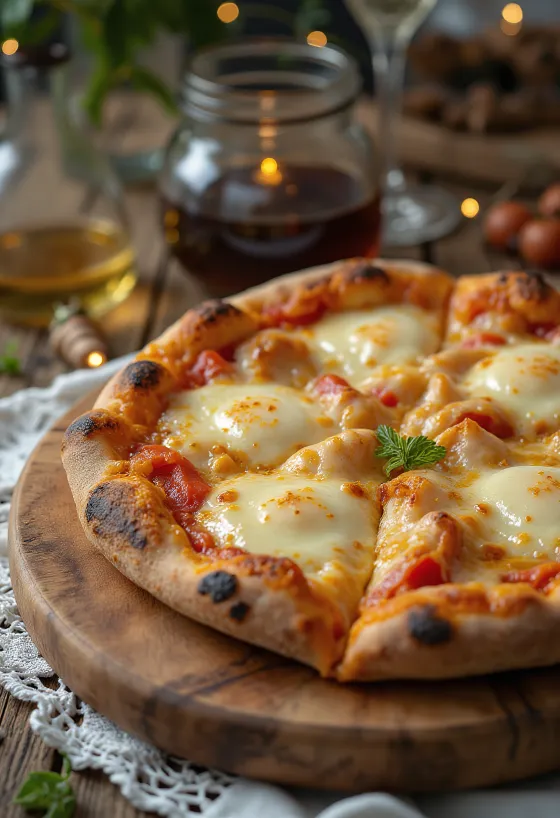 Füstölt provola sajtos pizza mozzarellával és bazsalikommal