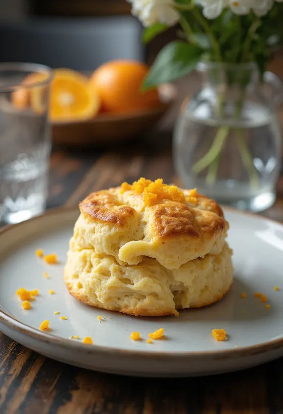 Scone narancshéjjal, friss teával tálalva, puha és aranybarna