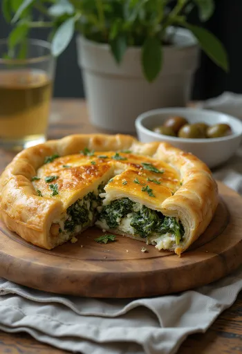 Spanakopita petrezselyemmel, aranybarna, ropogós tésztával és gazdag spenótos töltelékkel