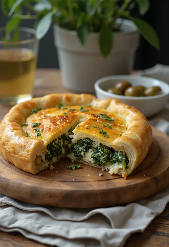 Spanakopita petrezselyemmel, aranybarna, ropogós tésztával és gazdag spenótos töltelékkel