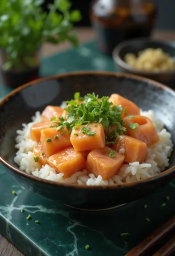 Sült lazacos Oyakodon, tojással és rizses alapú szósszal