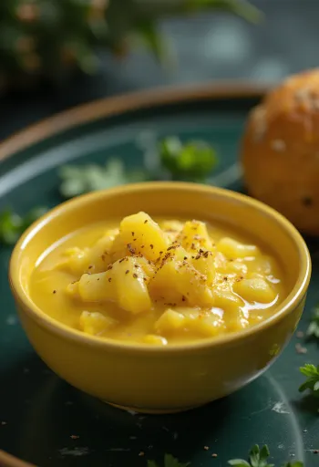 Ananászos curry mustárszósz tálalva