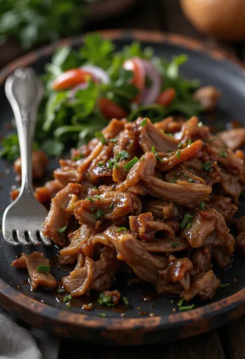 BBQ pulled lamb tálalva