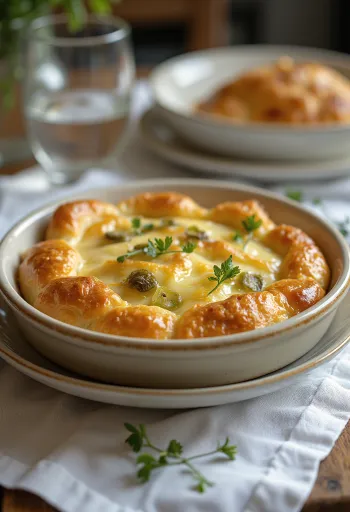 Friss börek túróval és póréhagymával tálalva