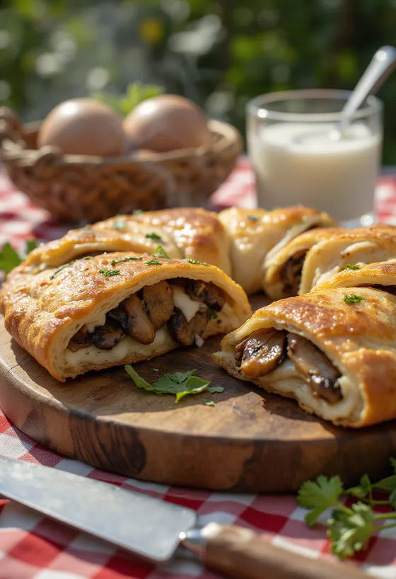Calzone gombával, aranybarna kérgű, gombával és sajttal töltve