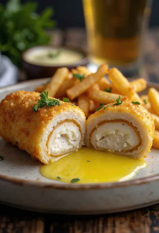 Chicken Kiev aranybarnára sütve