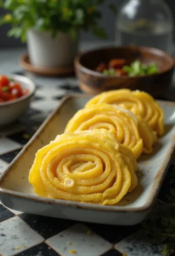 Dashimaki Tamago, japán omlett puha, dús textúrával, feltekert formában