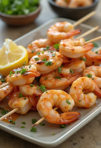 Garnéla satay, grillezett garnélák nyársakon, friss zöldségek kíséretében