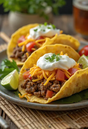 Húsos taco zöldségekkel és sajttal tálalva