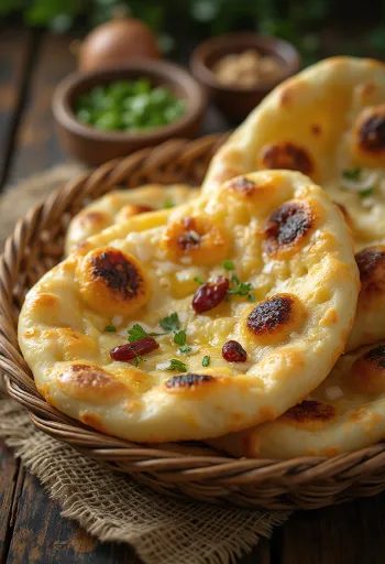 Kashmiri naan indiai fűszeres kenyér frissen sütve