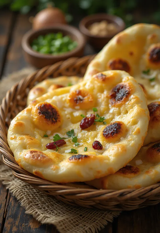 Kashmiri naan indiai fűszeres kenyér frissen sütve