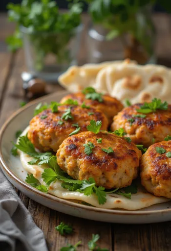 Kofta csirkehússal sült golyók, friss petrezselyemmel díszítve